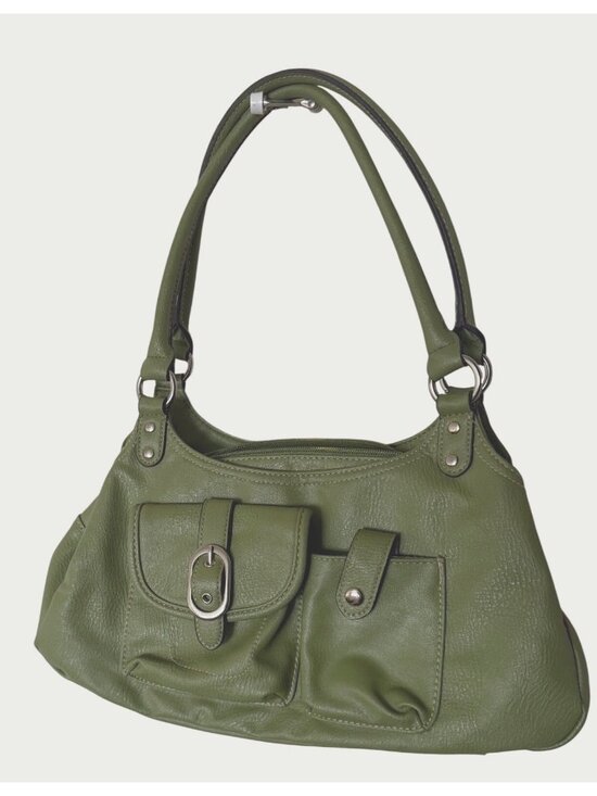 Merona Handbags - Merona Olive Green Faux Leather Shoulder Bag Gorgeous Bag w 2 Outer Pockets
